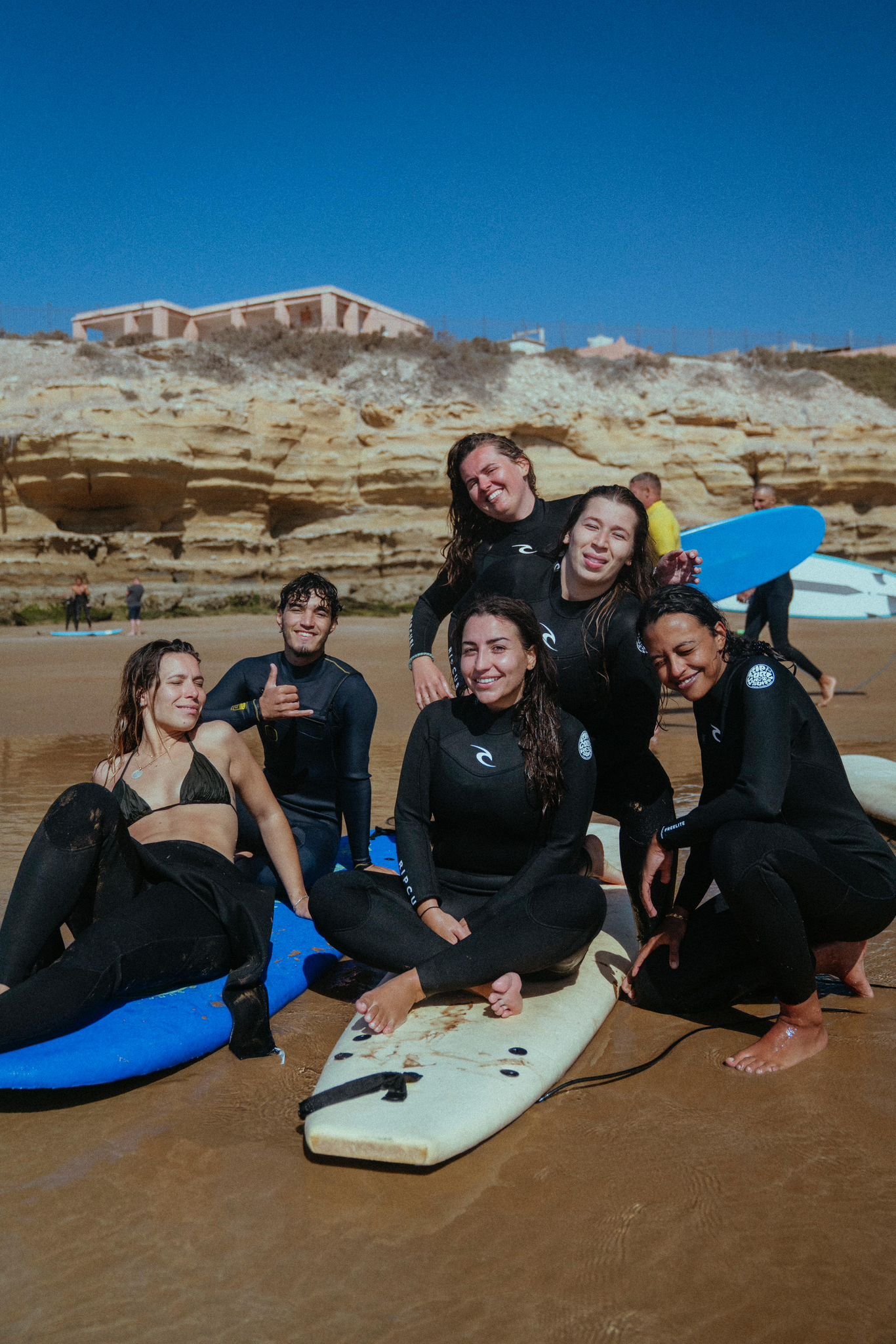 Surfboards and wetsuits ready